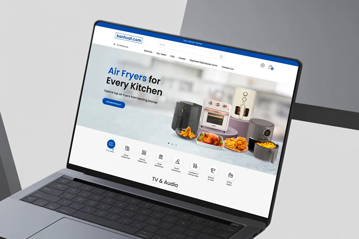 Ban Huat online store built by O2O Digital, shown on a laptop