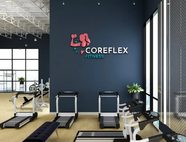 Coreflex Fitness logo on a gym wall, designed by O2O Creative