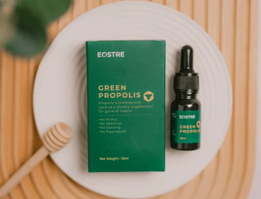 EOSTRE Green Propolis box and dropper bottle packaging, designed by O2O Creative