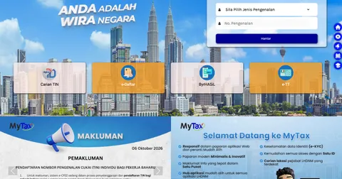 Tangkapan skrin laman utama portal MyTax dengan pilihan Carian TIN
