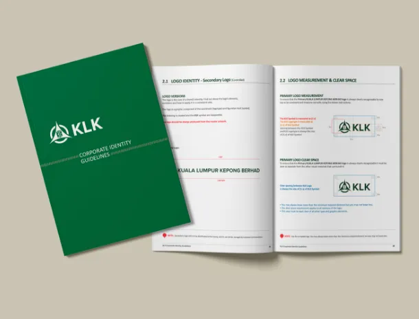 KLK corporate identity guidelines book, designed by O2O Creative